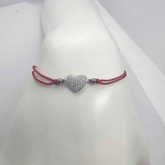Sterling Silver 925 Heart Design WIth Red String Bracelet - Picture 3 of 3